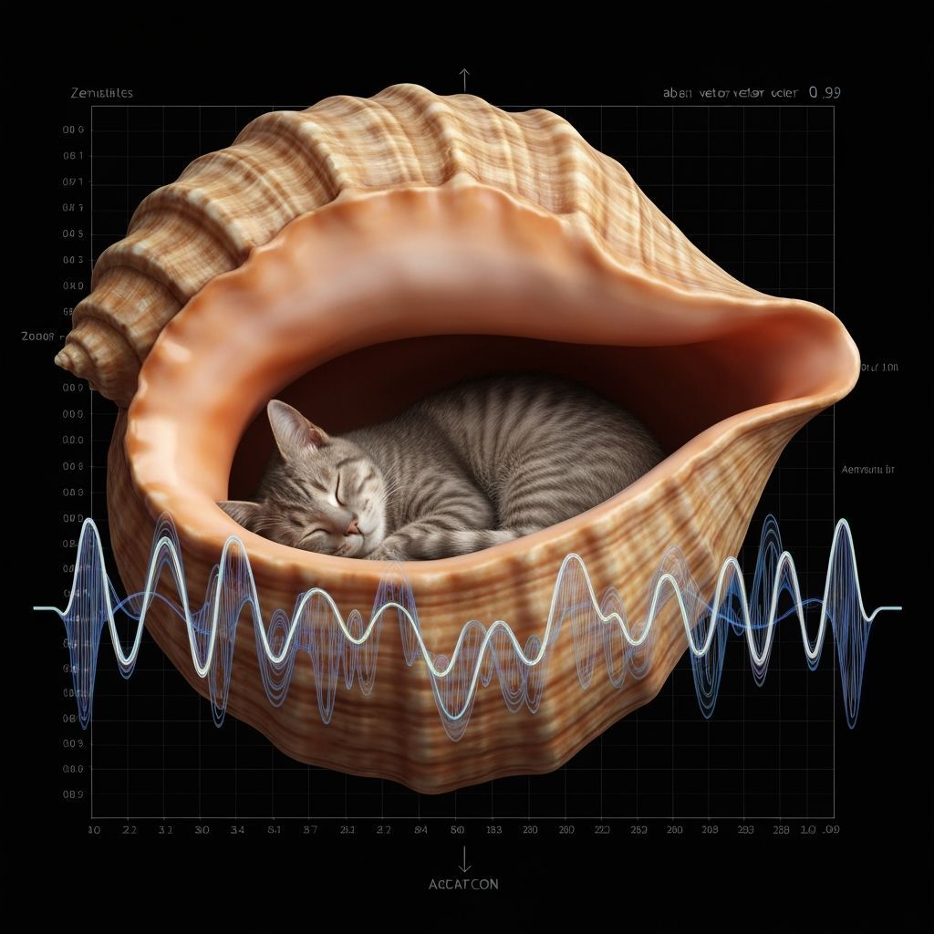 Cat Nap in Conch Shell with Abstract Fractals