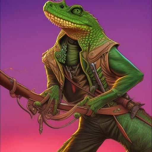 Lizardfolk Pirate in Comic Book Art Style