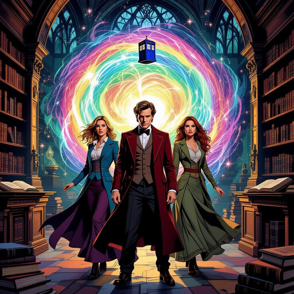 Doctor Who and Charmed Ones in Mystical Library