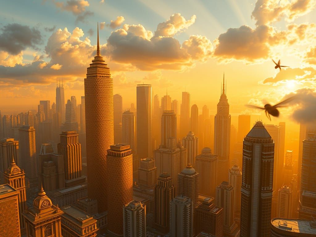 Honeycomb Metropolis Basks in Golden Light