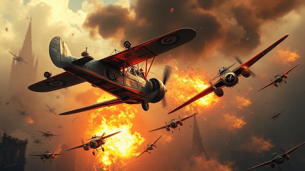 Steampunk Dogfight Over War-Torn City in 8K