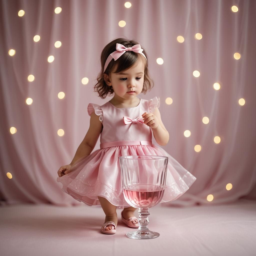 Girl in Pink Dress in Glass Cup