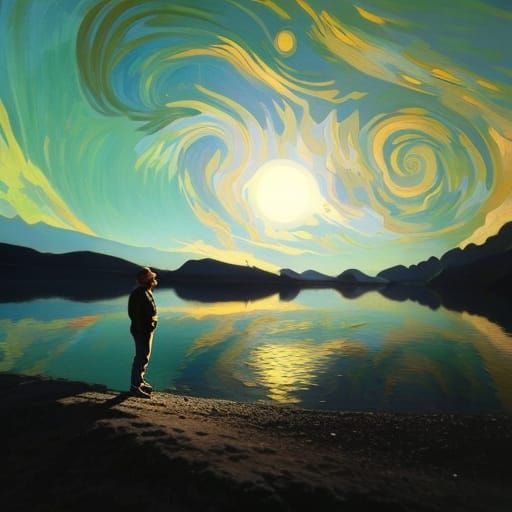 Figure in Van Gogh Style With Sunny Backdrop