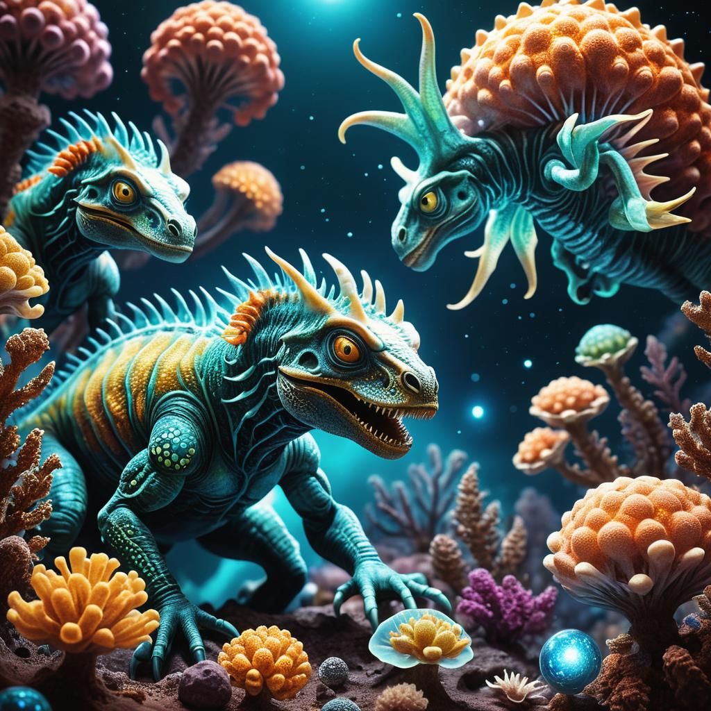 Alien Lifeforms on Exoplanet: Xenobiology Illustration