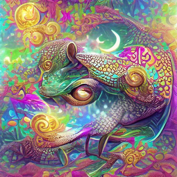 Psychedelic Shimmering Chameleon Fantasy Illustration