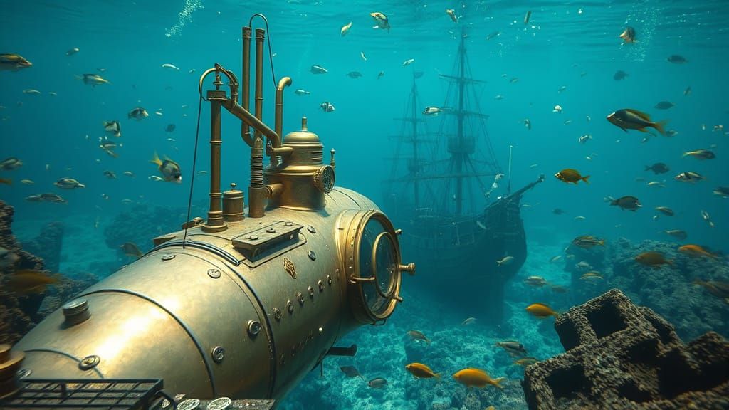 Steampunk Submarine Explores Sunken Pirate Ship