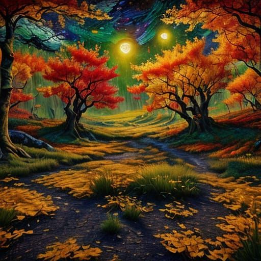 Autumn Forest Impasto Masterpiece in Van Gogh Style