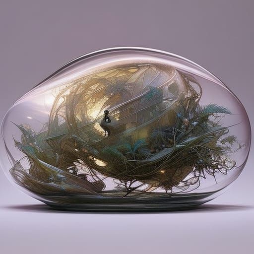 Miniature Rainforest Inside Snail Shell, Digital Art