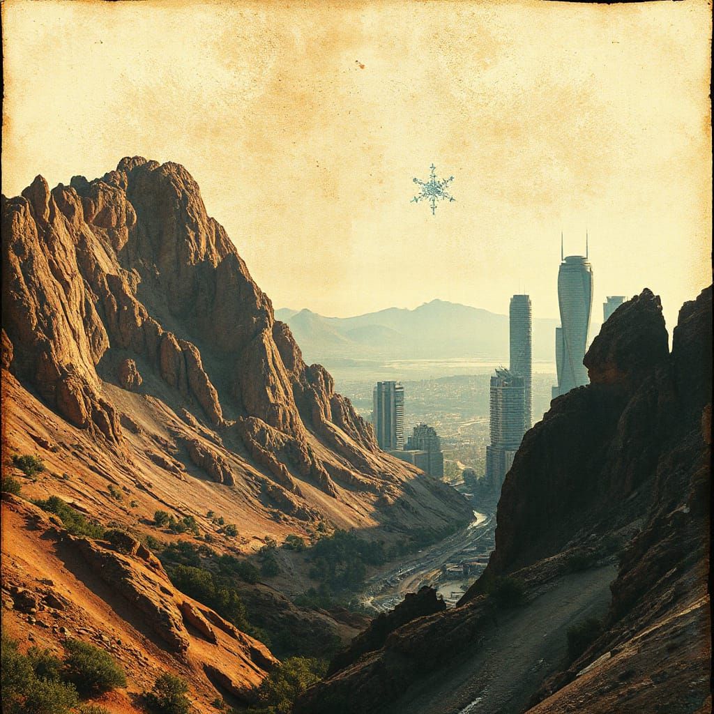 Surreal Double Exposure of Ancient Mountains and Futuristic ...