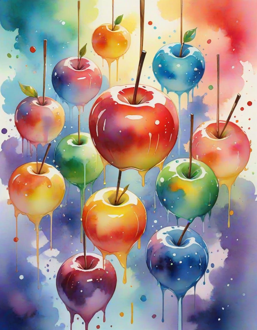 Vibrant Watercolor Anime Candied Apples