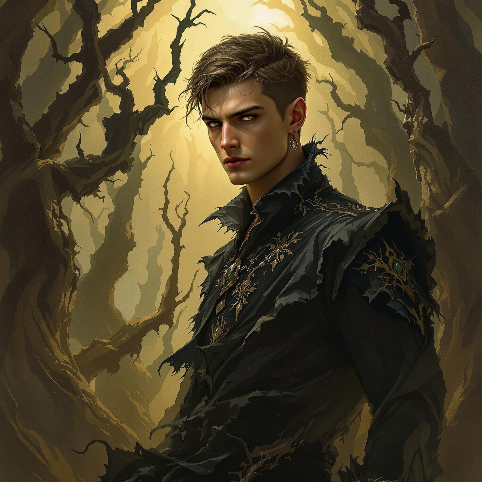 Majestic Angelic Figure in Twisted Fantasy Hellscape