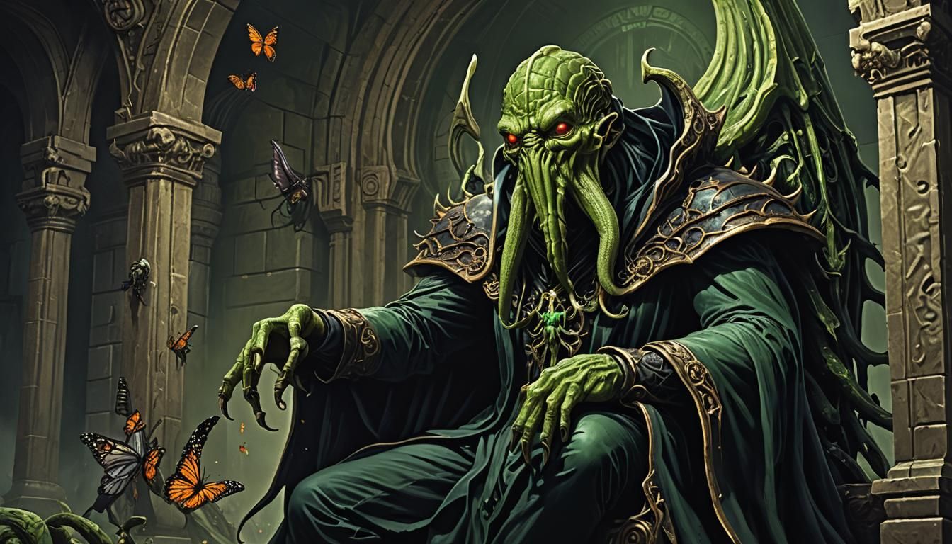 Cthulhu and Butterfly on Dark Throne