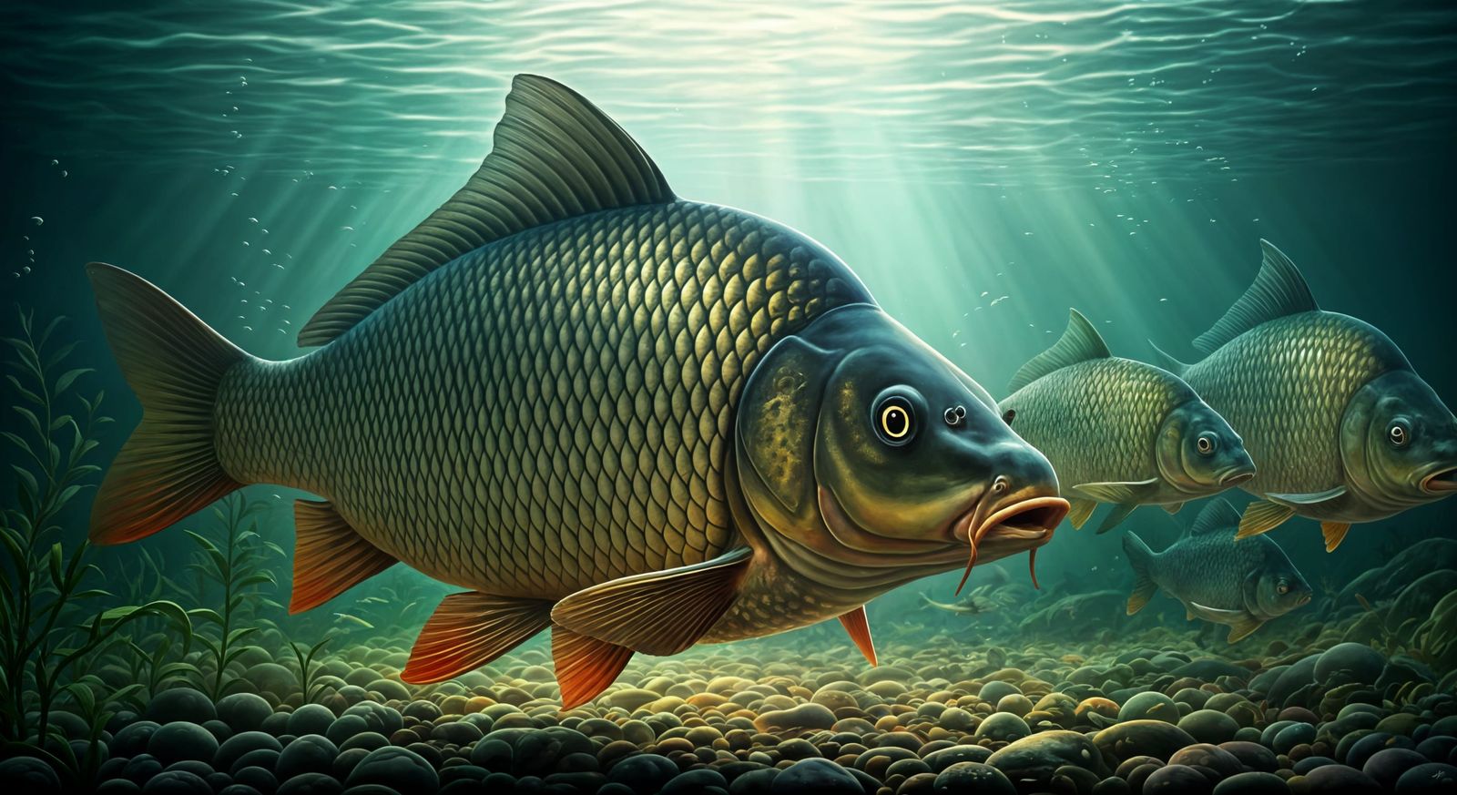 Realistic Underwater Carp Compilation in Detailed Zoological...