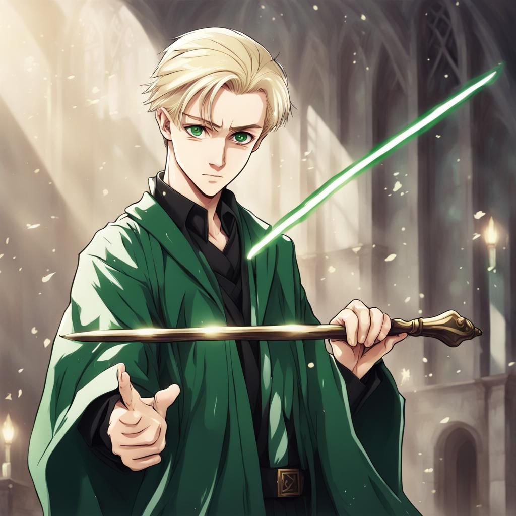 Draco Malfoy in Anime Style with Wand