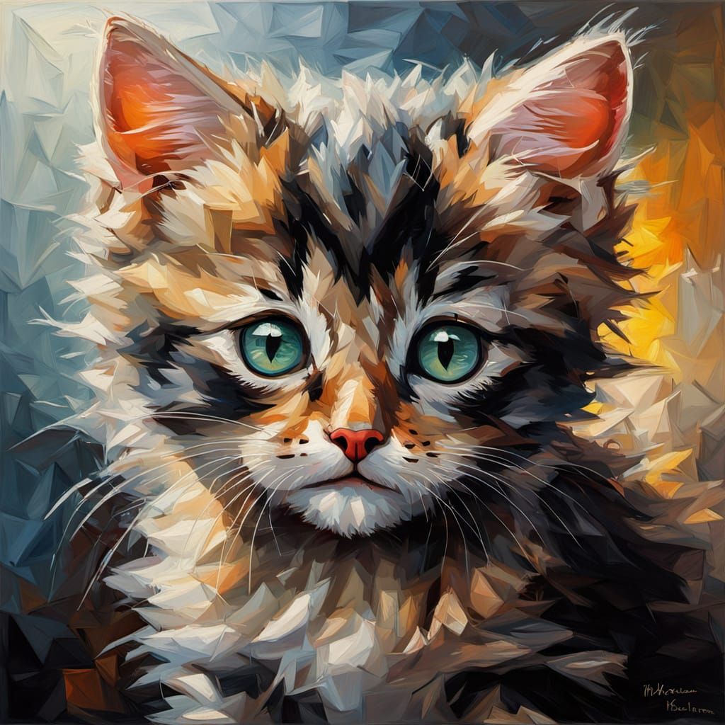 Surreal Realism Oil Painting of a Kitten and Mouse