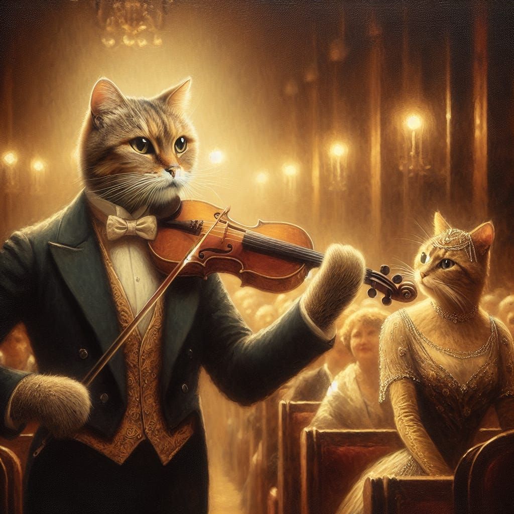 Cats in Concert Hall as Oil Painting