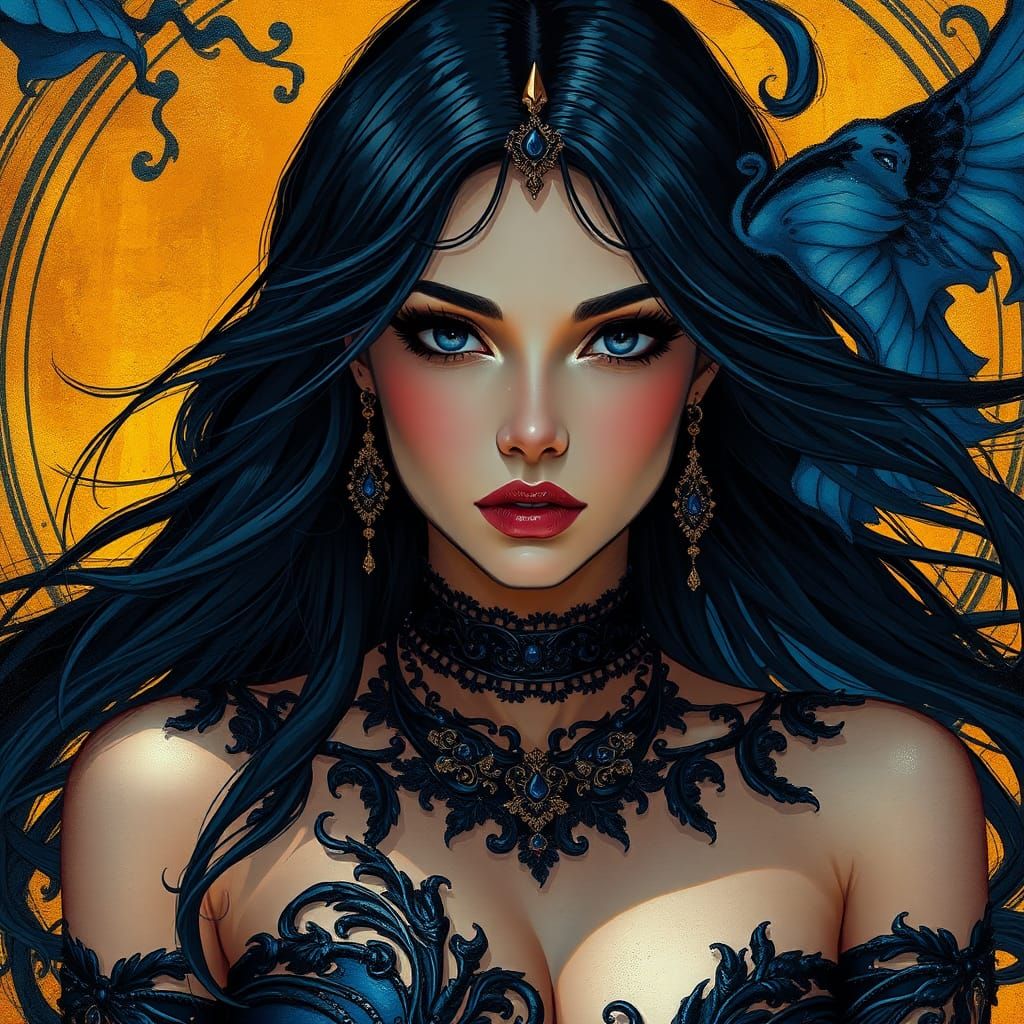 Gothic Woman in Art Nouveau Style