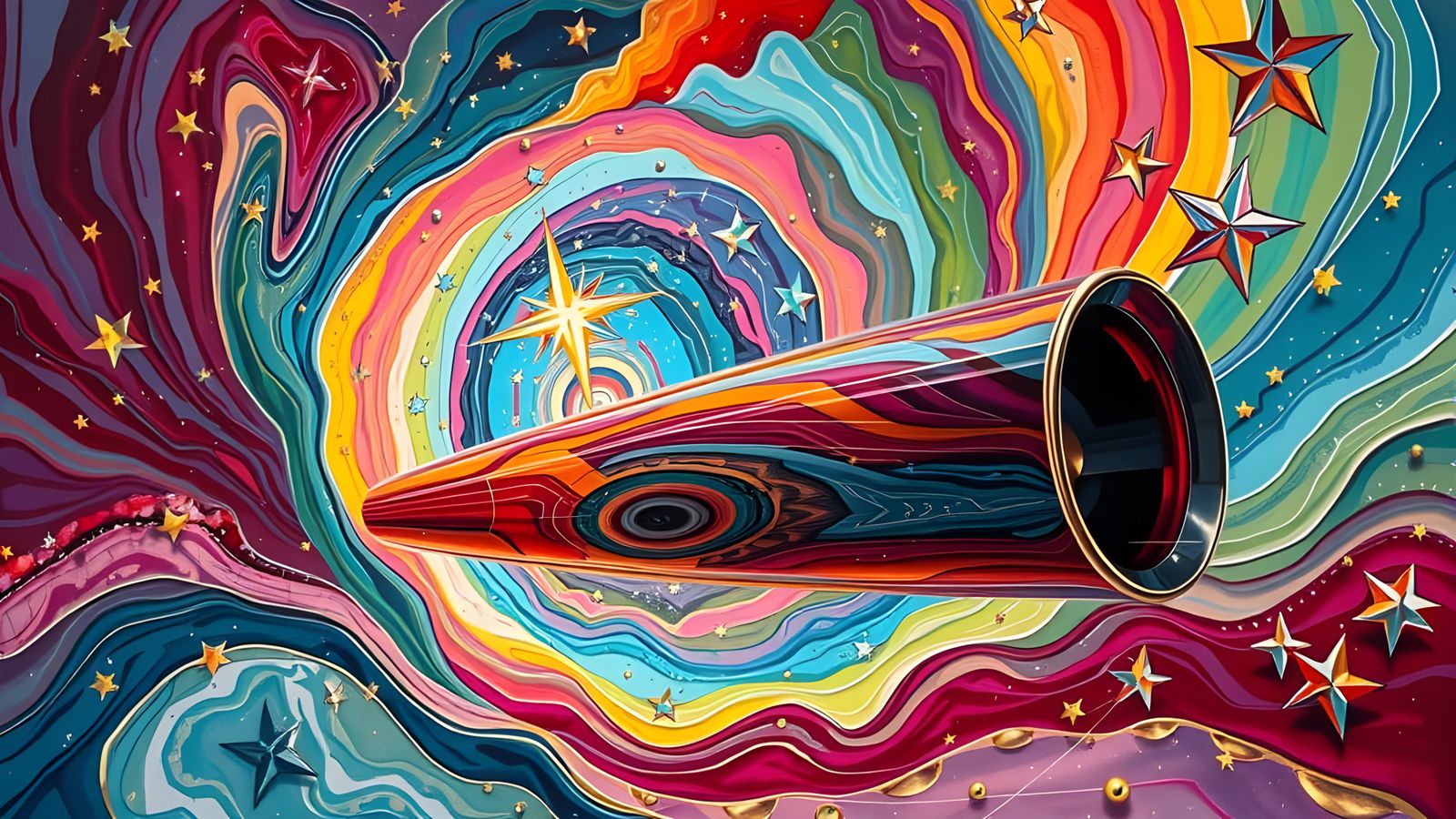 Iridescent Cosmos Mirrored by Metallic Cylinder