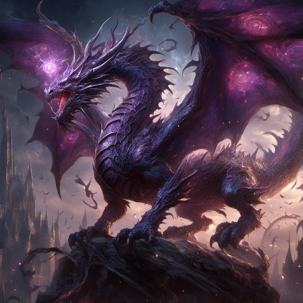 Slender, Hyperealistic Purple Dragon in Fantasy Style