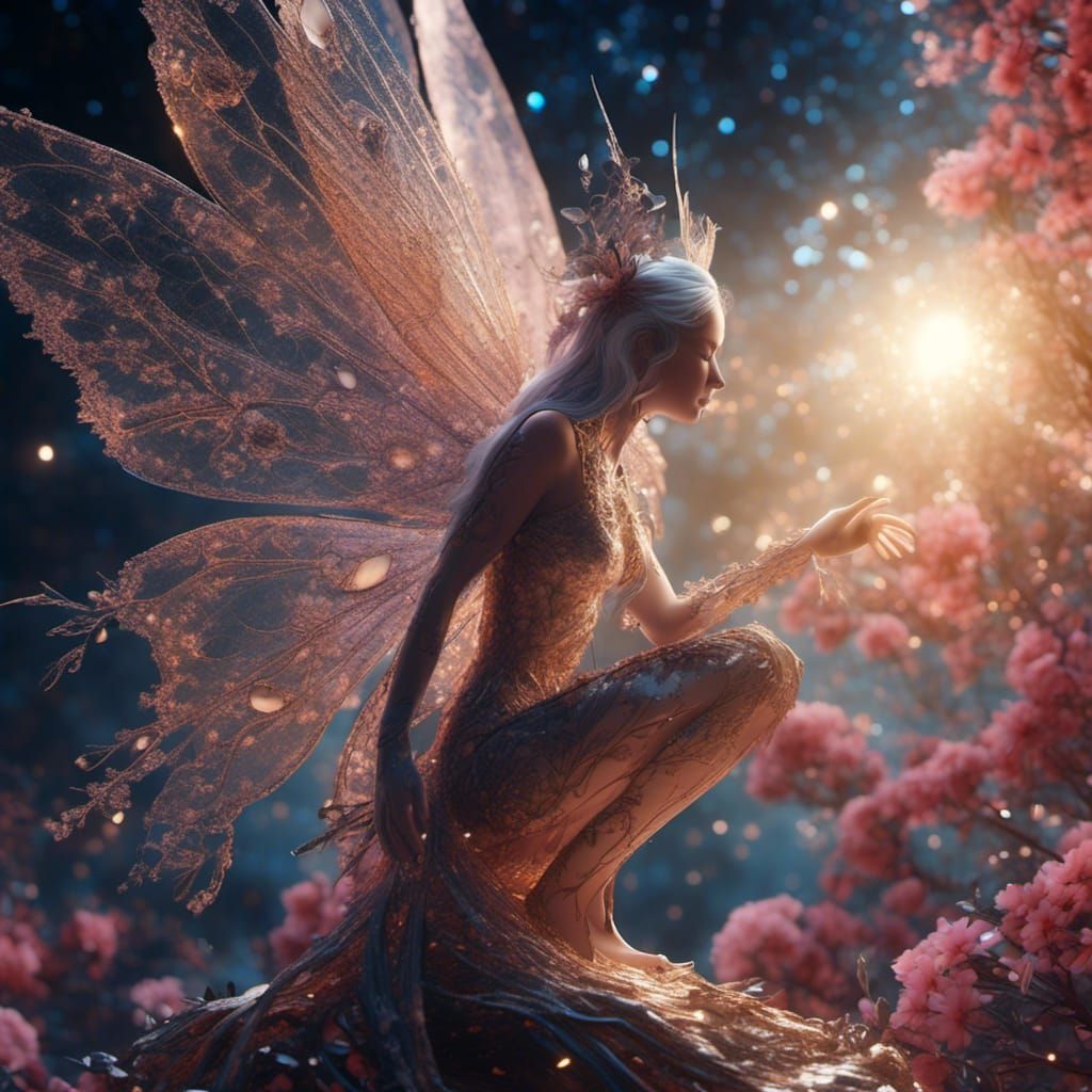 Epic Fairy Silhouette with Galaxy Fox Double Exposure