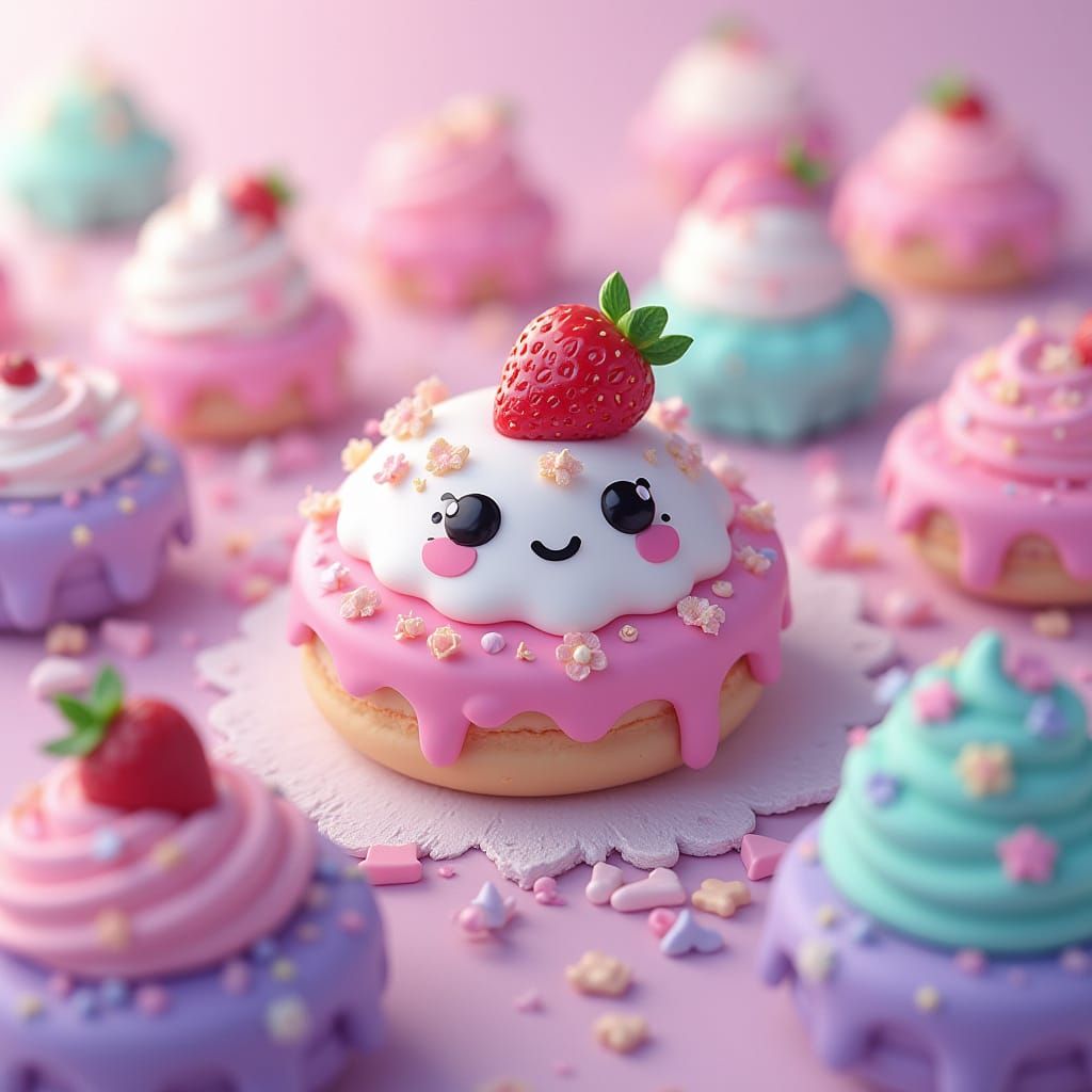 Kawaii Food in Pastel Hues, Matte Painting