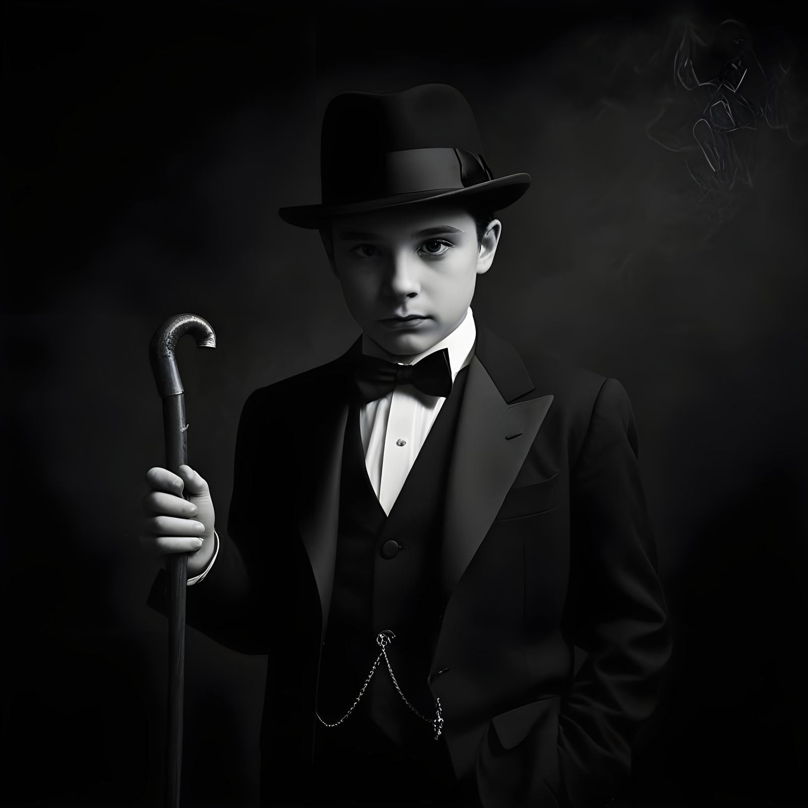 Dwarf in Tuxedo with Cane and Black Hat