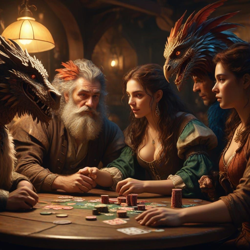 Fantasy Creatures Gather for a Dramatic Poker Night in an Oi...