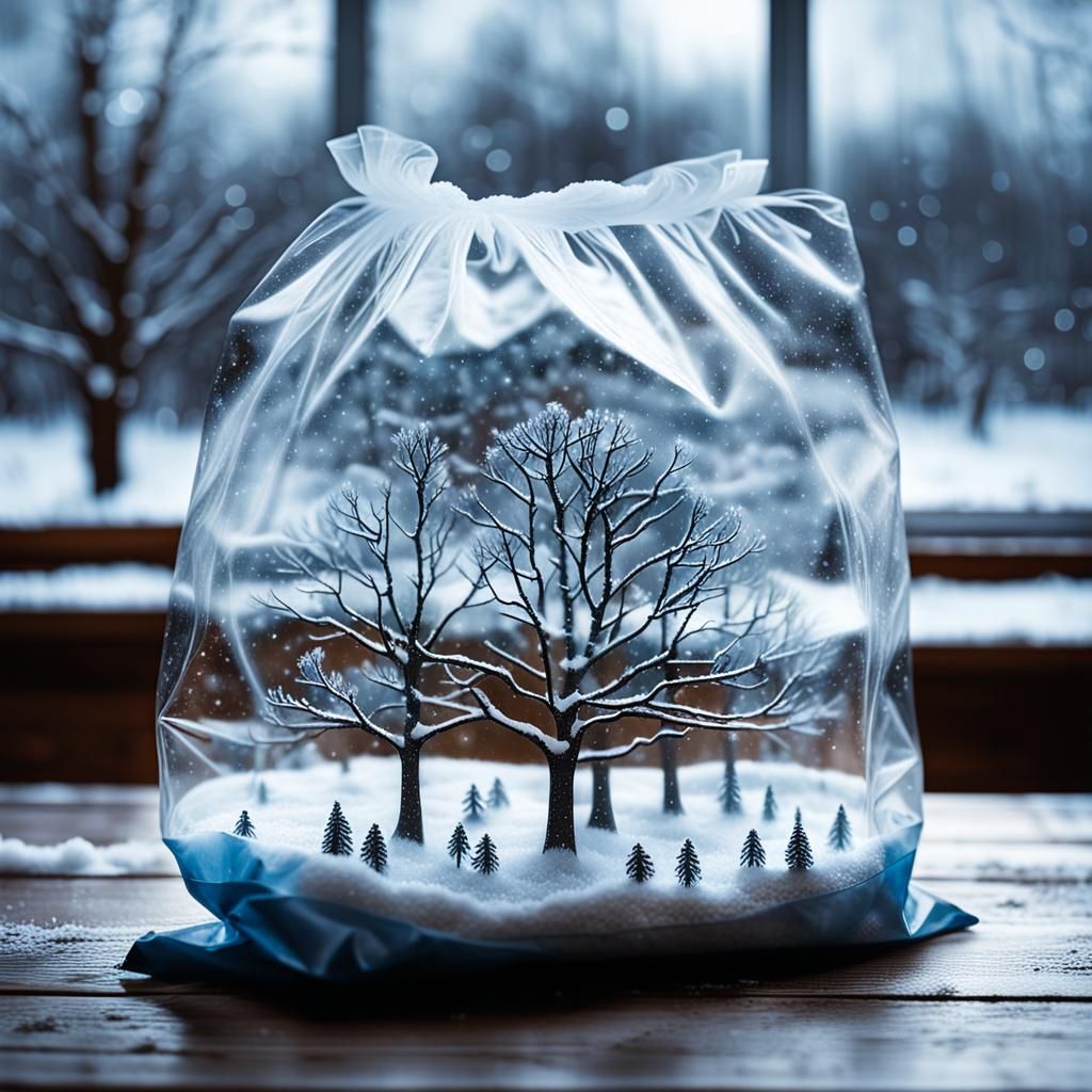 Surreal Winter Scene Inside a Plastic Bag