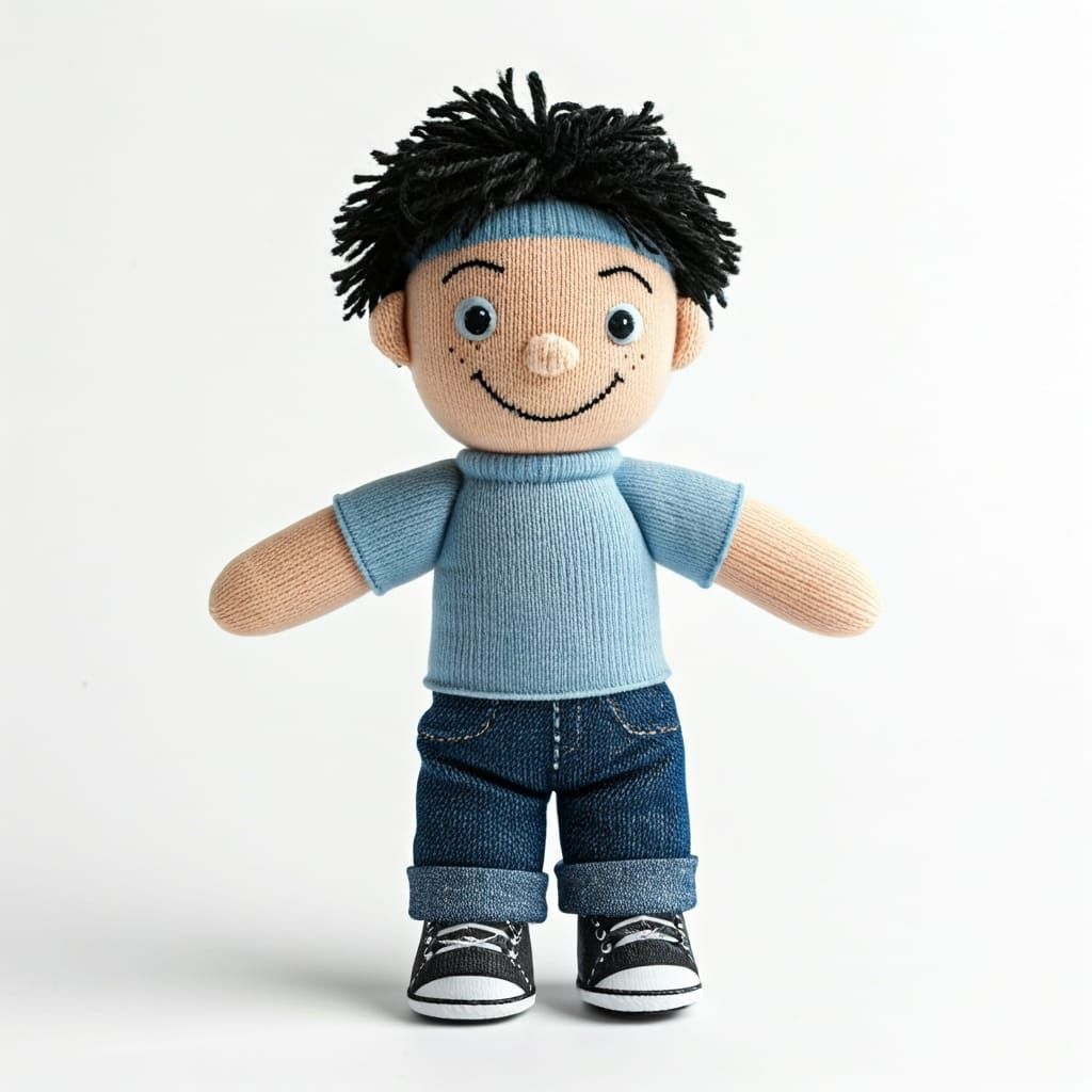 Whimsical Sock Doll of a Boy with Baseball Cap