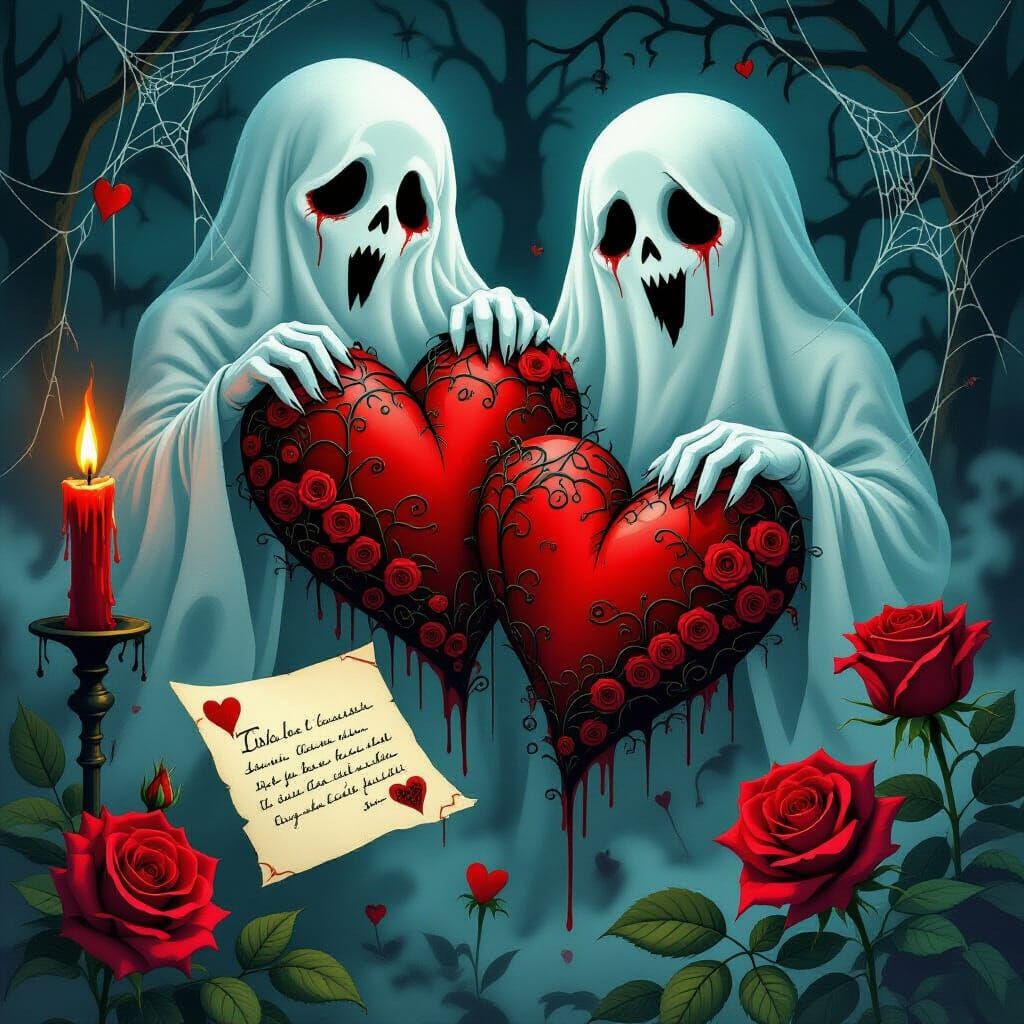 Haunted Valentine's Day Scene with Eerie Love Letters