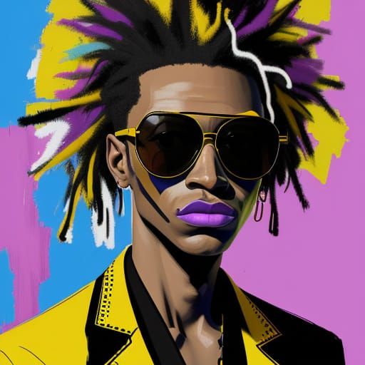 Expressionist Portrait with Sunglasses, Basquiat-Inspired