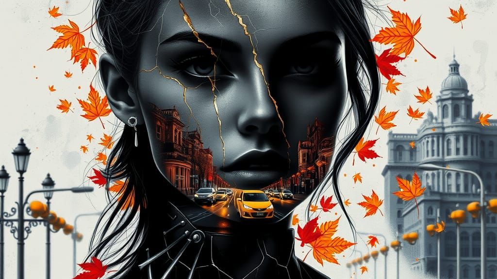 Maximalist Silhouette Portrait with Kintsugi and Graffiti Ar...