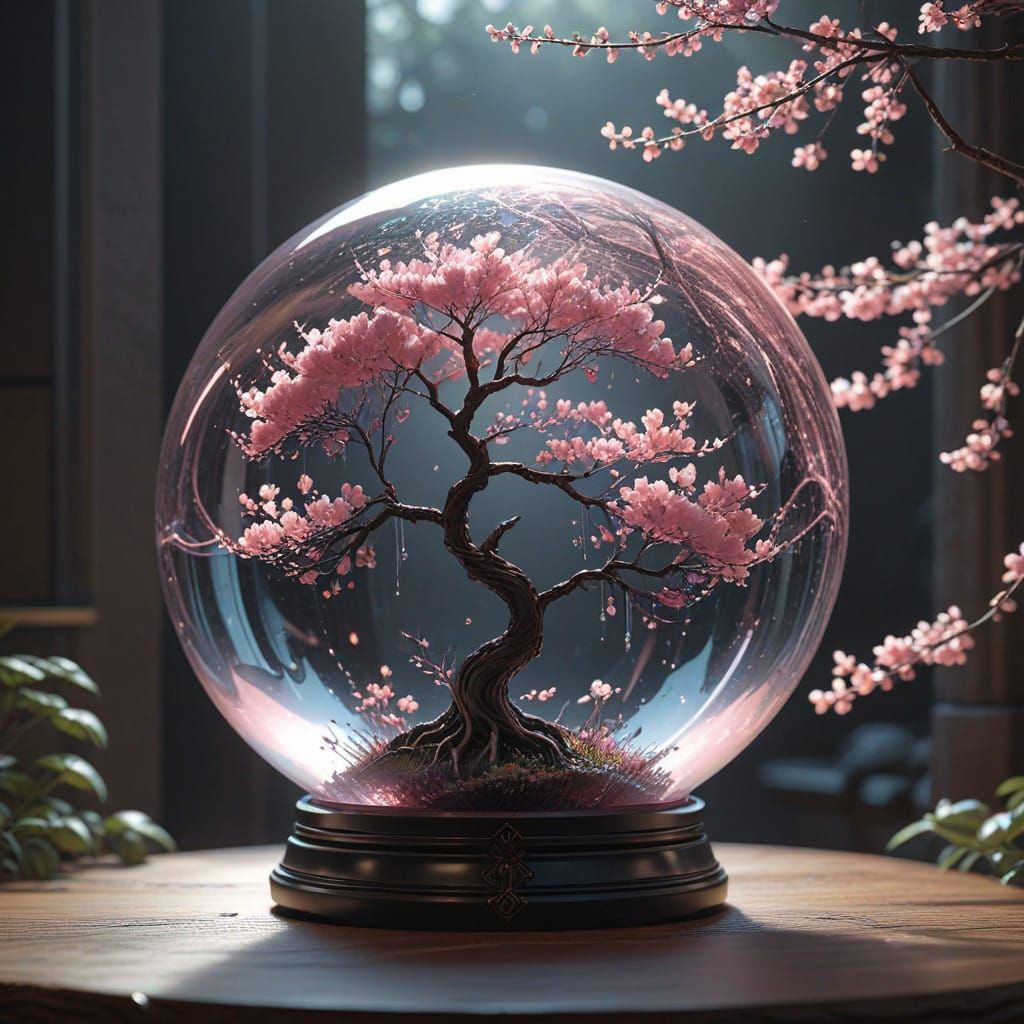 Ethereal Pink Tree in Glass Orb