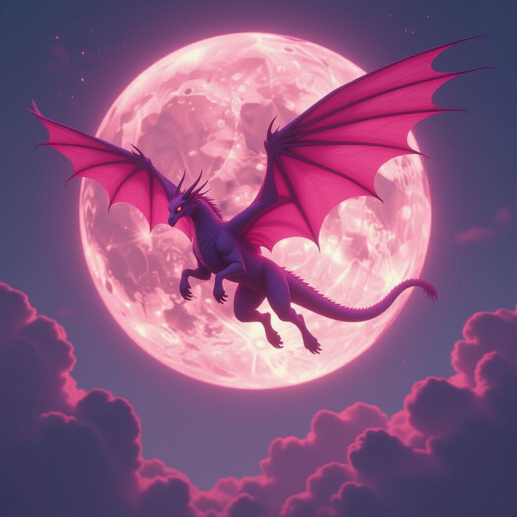 Pink Flying Monster Before Dusty Pink Moon