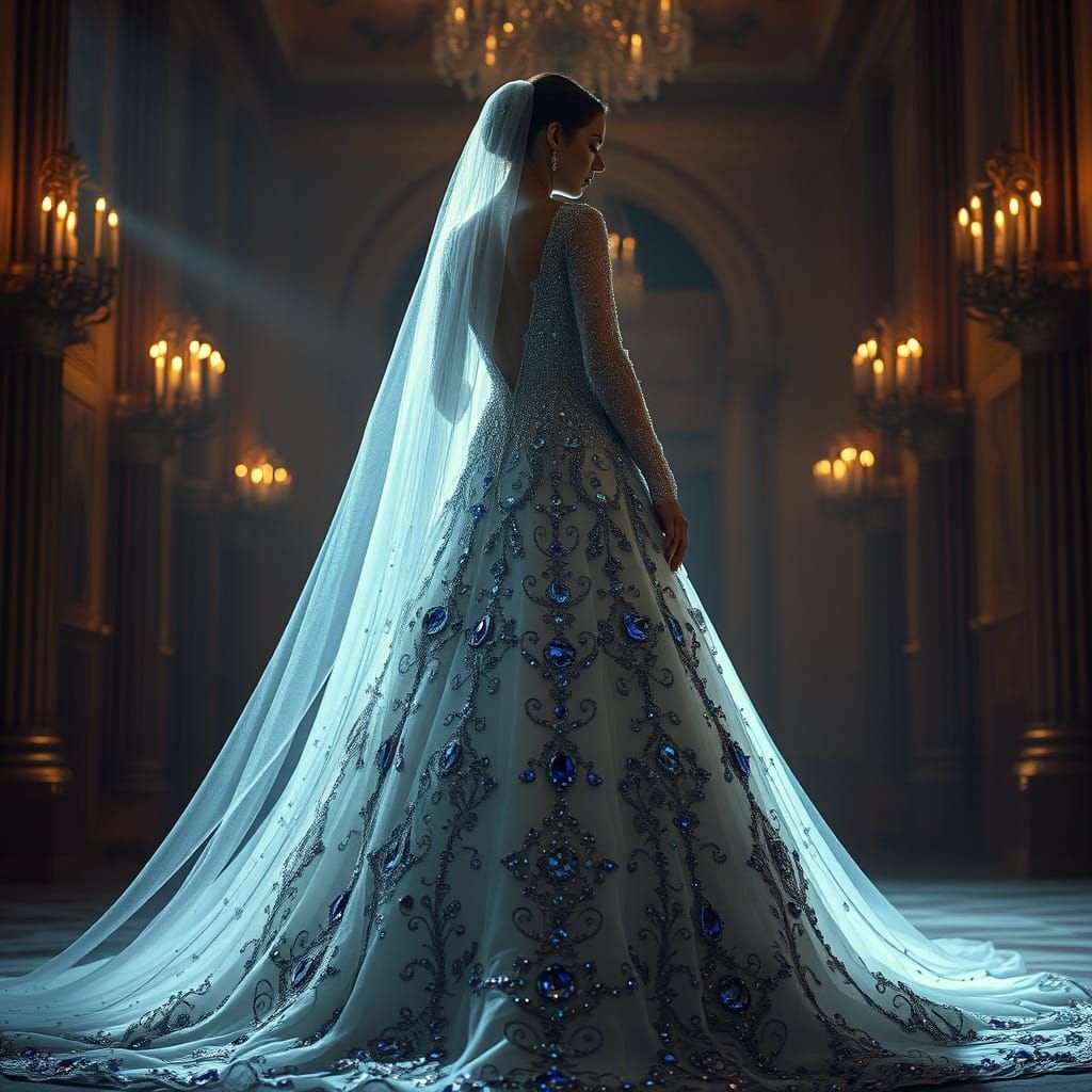 Ethereal Bride in Majestic Sapphire Wedding Gown