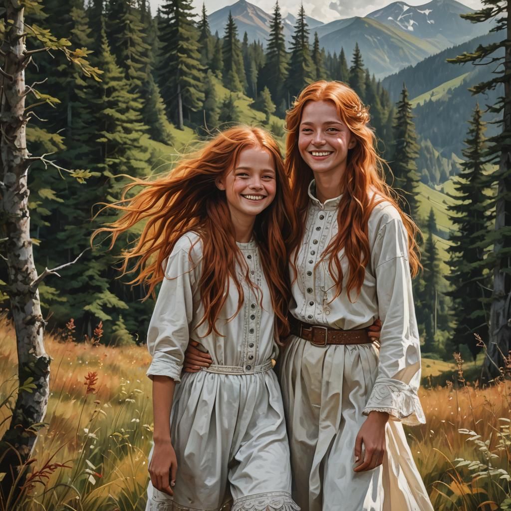 Freckled Redhead in Field, Detailed Matte Painting