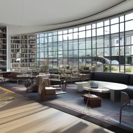 Luxurious Futuristic Library in a Natural Oasis