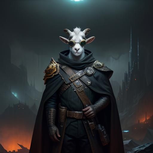 Cyberpunk Goat with Cape and Goggles