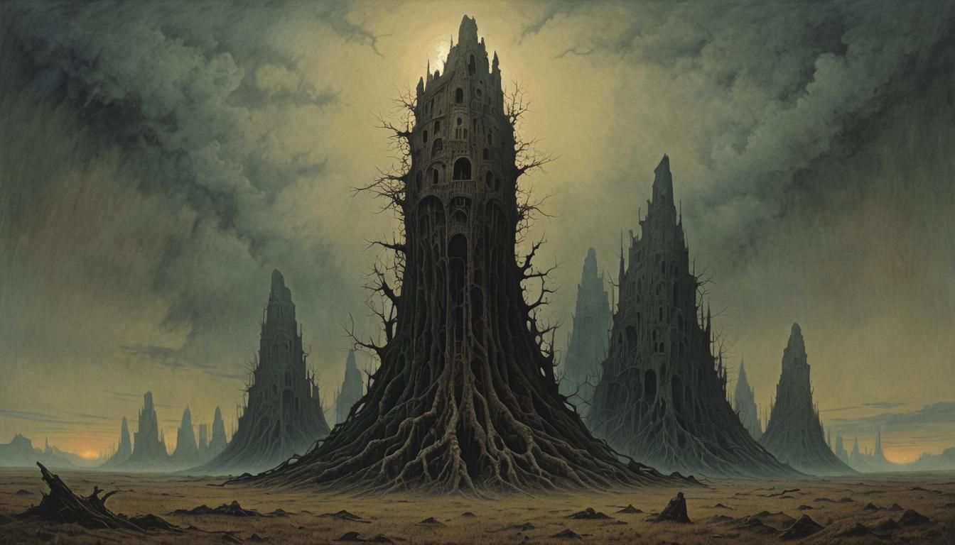 Beksiński-Inspired Surreal Cityscapes