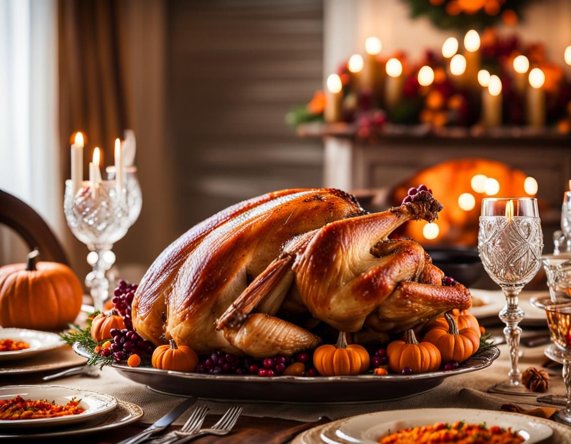 Festive Thanksgiving Feast with Roasted Turkey