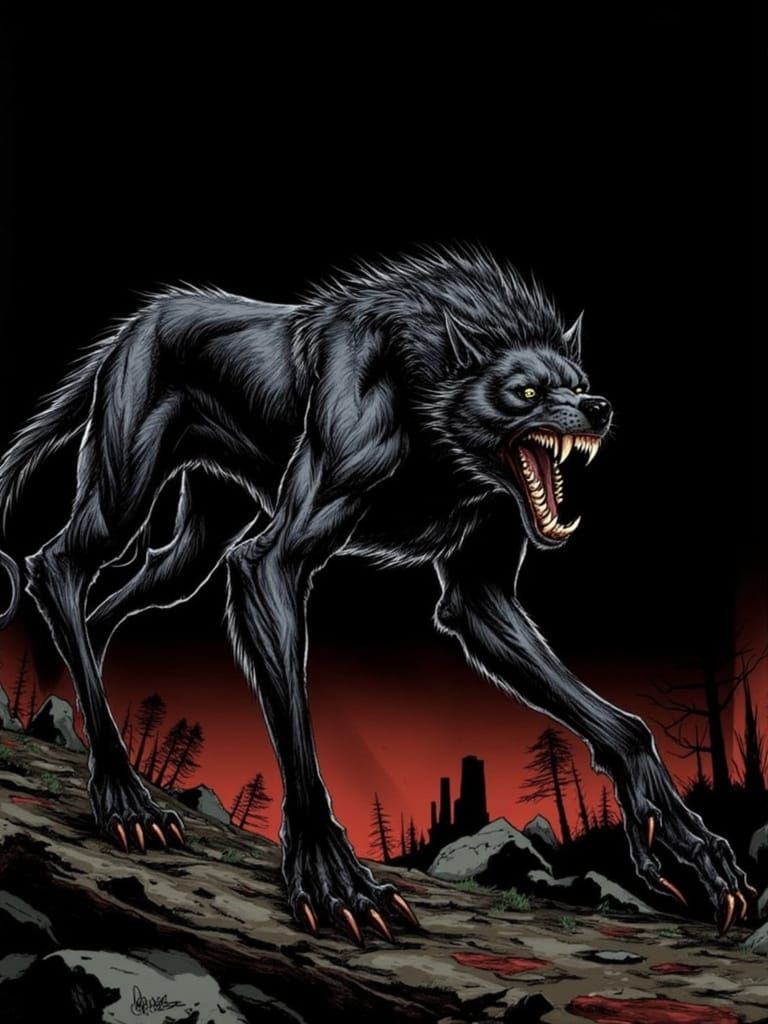 Dark Fantasy Werewolf in Gothic Horror Style
