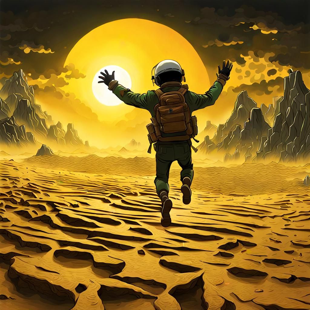 Dynamic Figure Jumps to Sun: Fantasy Concept Art