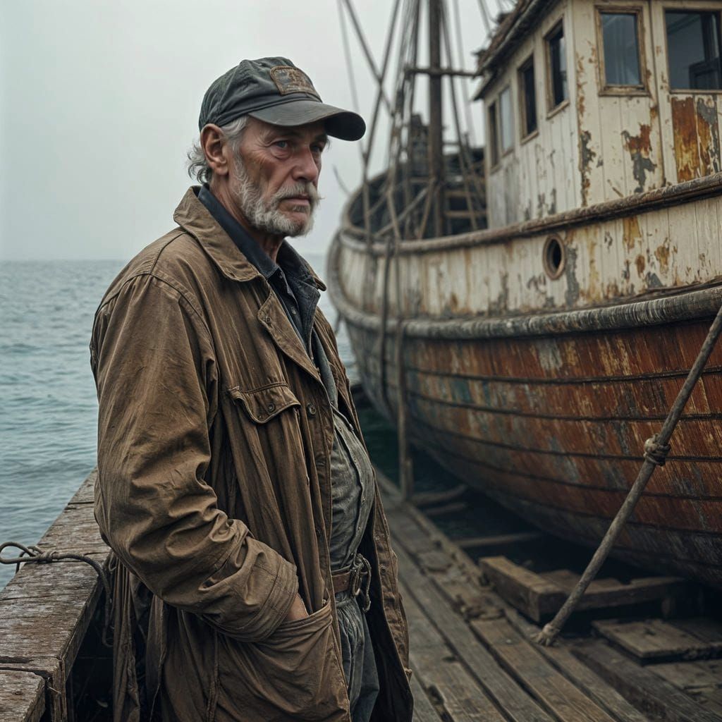 Weathered Fisherman and Dilapidated Boat
