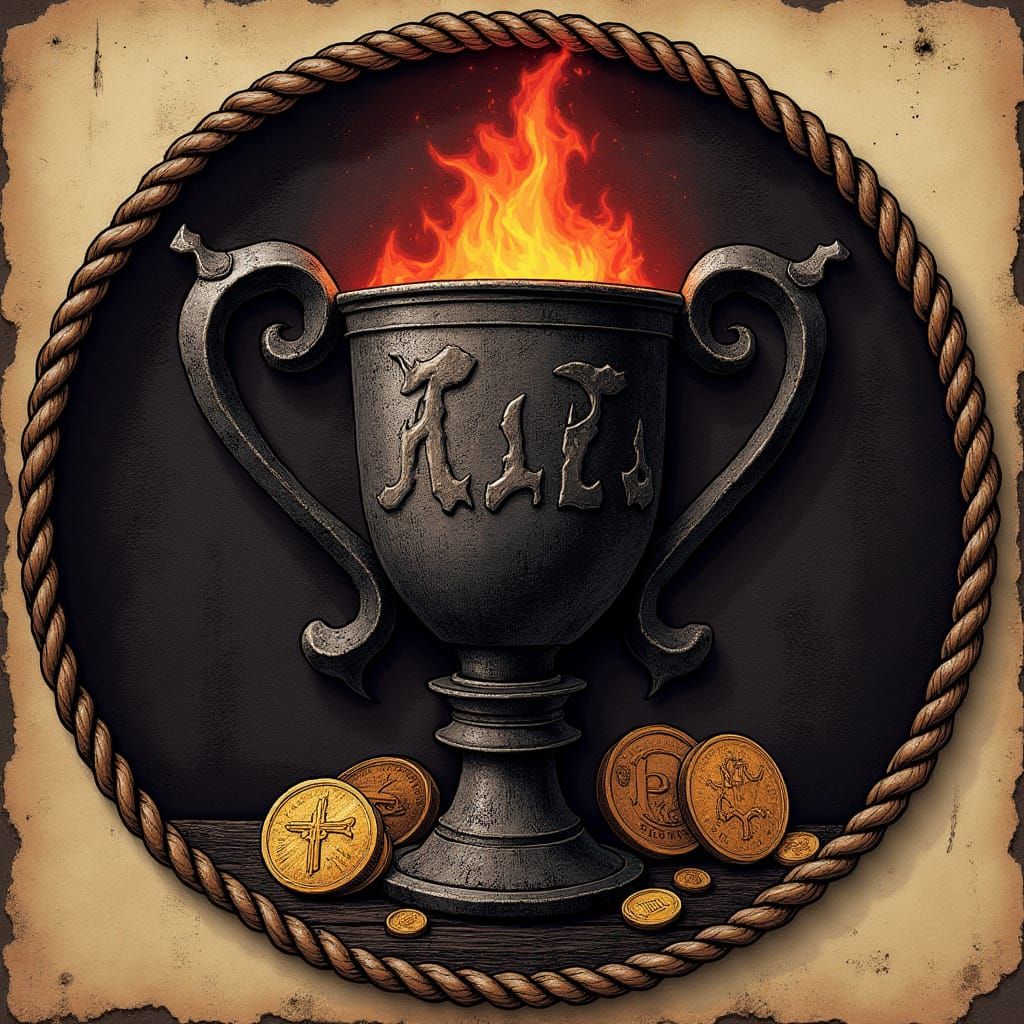 Grunge Medieval Tavern Emblem with Iron Paga Cup