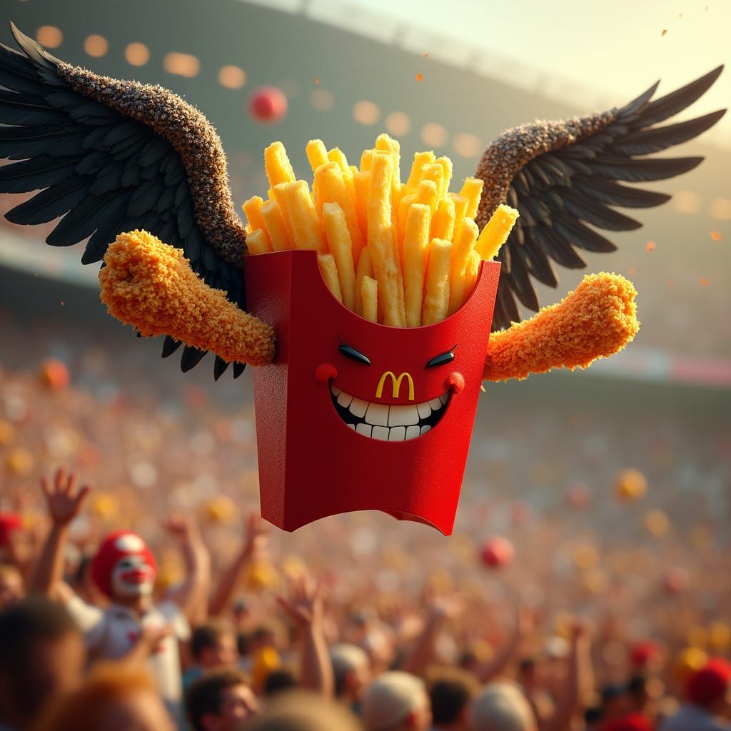 Golden Duo Soars: A Hyperrealistic Fast Food Mashup