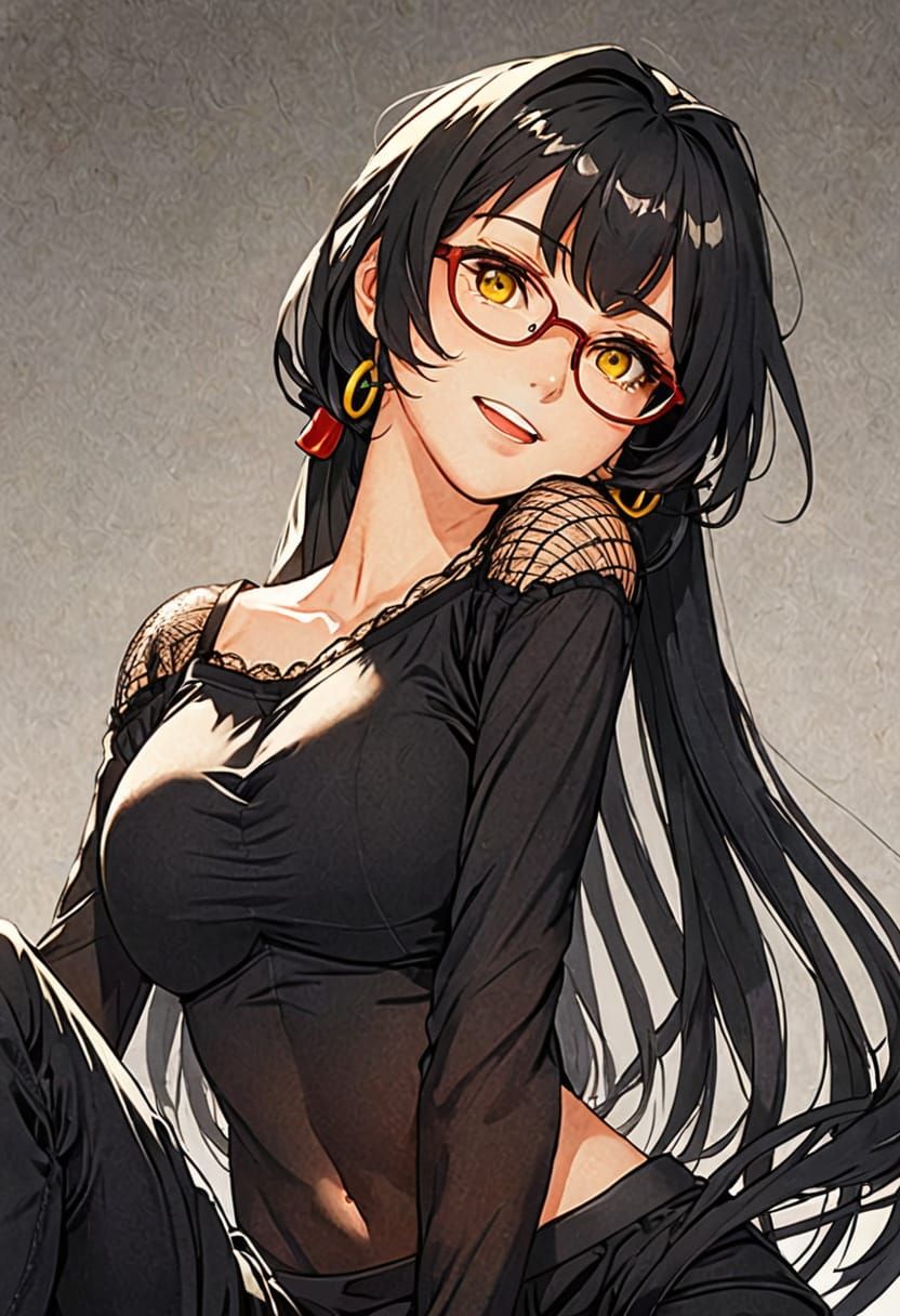 Dark Gothic Anime Girl in Red Glasses
