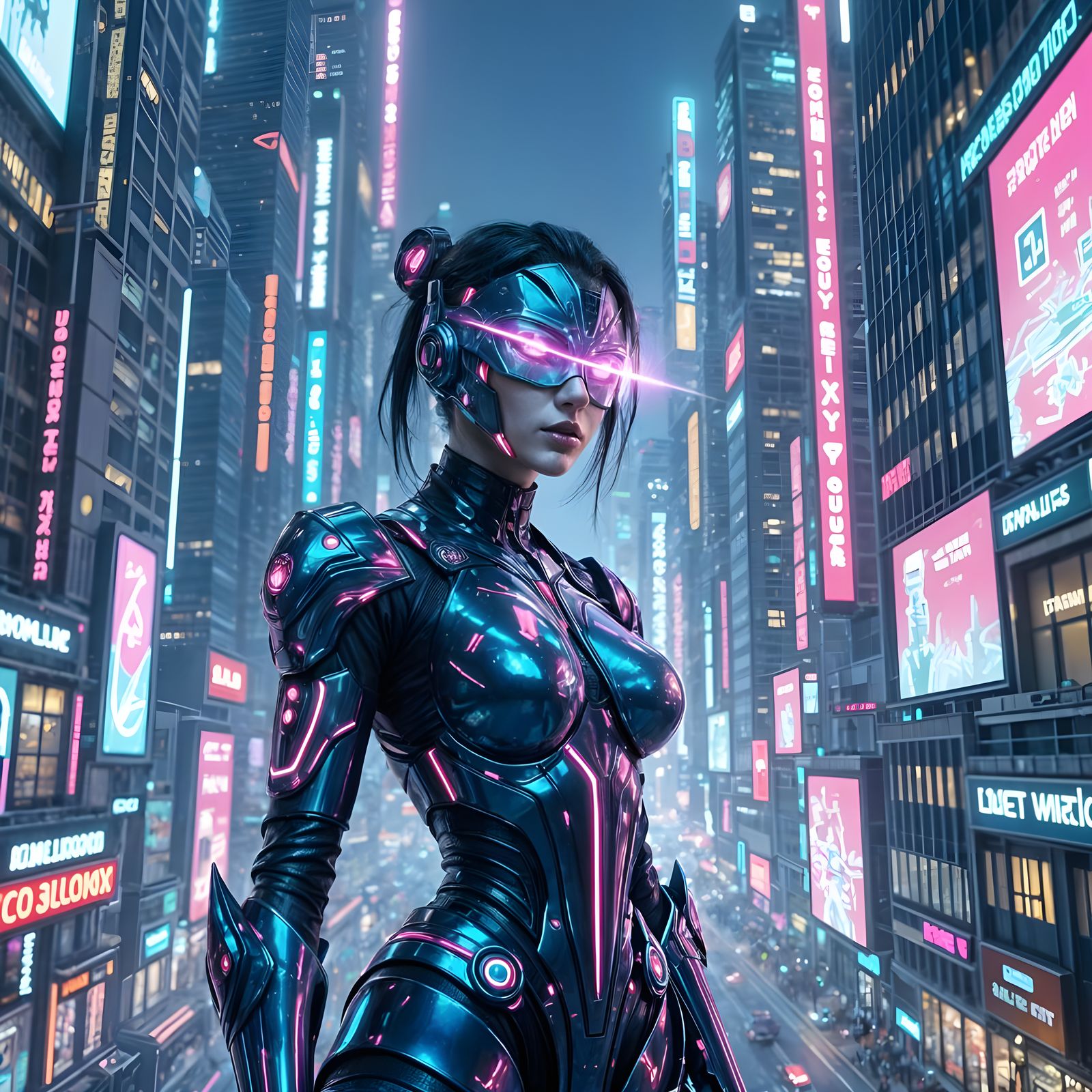 Cyberpunk Warrior in Bioluminescent Armor