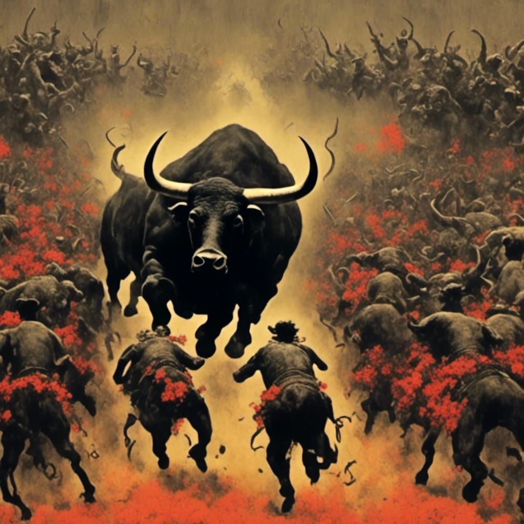 Italian Running of the Bulls<lora:Graffiti Doom:1.0> <lora:N...