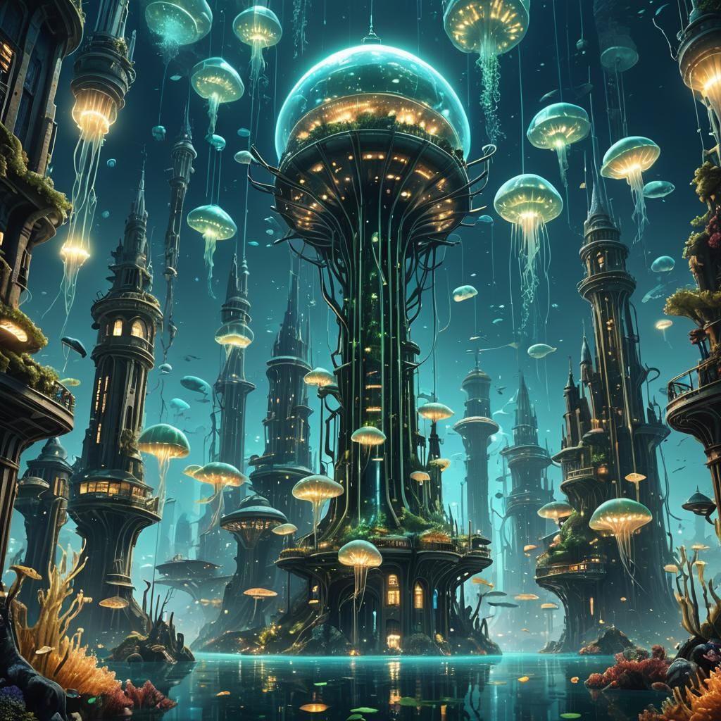 Underwater Sci-Fi City with Bioluminescent Accents