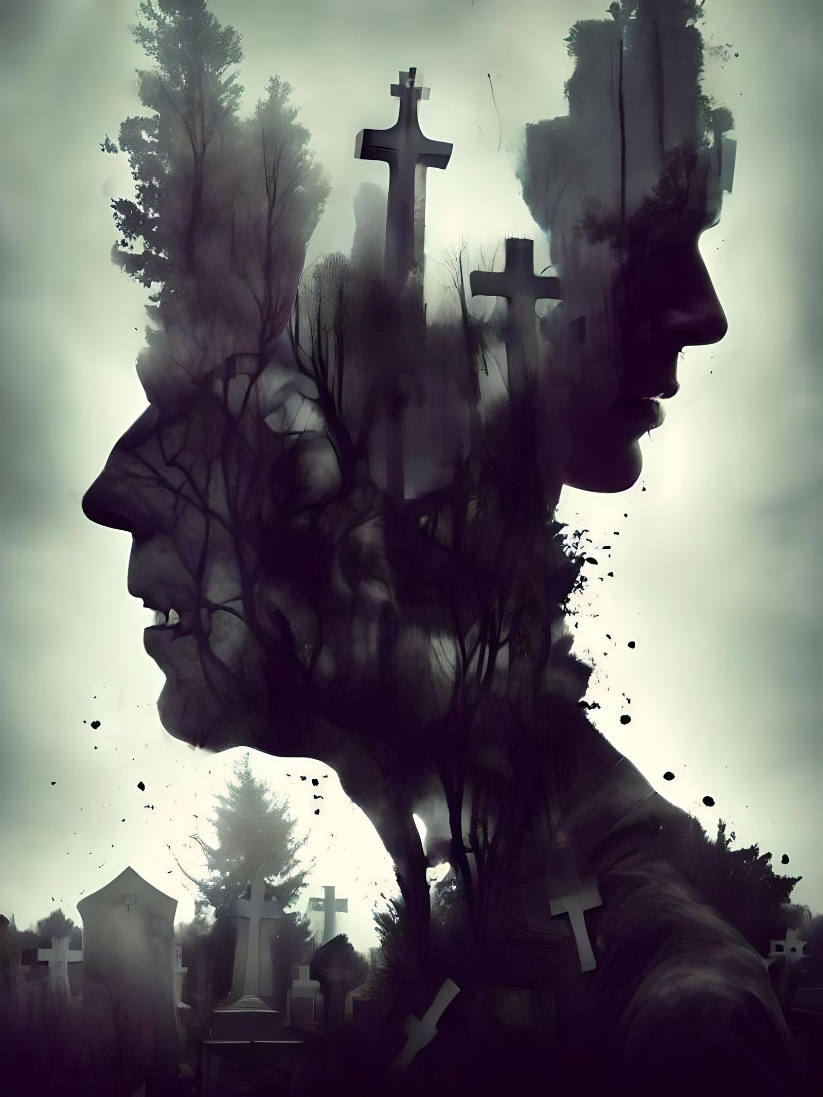 Sinister Double Exposure Art in Oil on Canvas